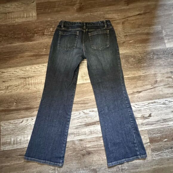 Ann Taylor Dark Blue Bootcut Jeans with Gold Sequined Floral Embroidery Size 6 - Picture 6 of 11